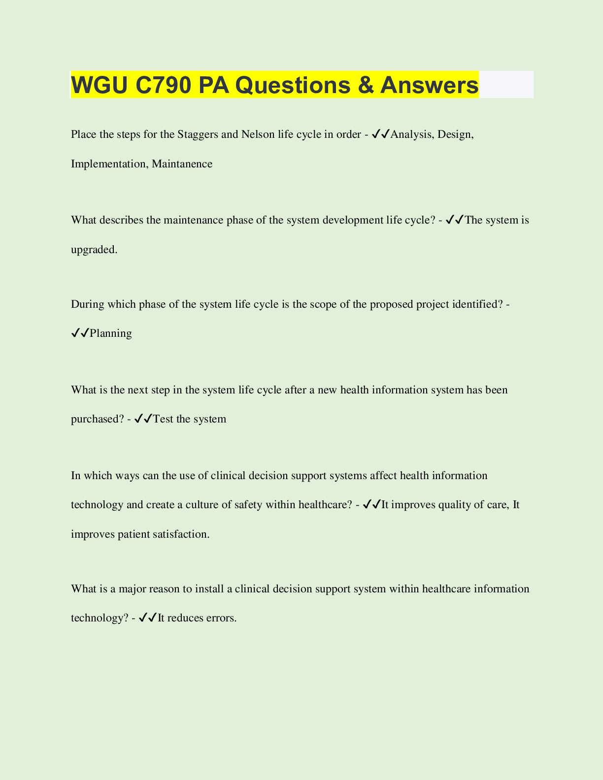 Preview of WGU C790 PA Questions & Answers  | 75 Questions with 100% Correct Answers | Verified | Lat